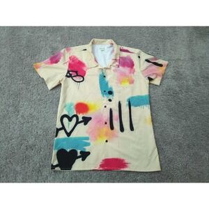 Pacsun Button Up Shirt Mens M Short Sleeve Vibrant Graffiti Casual Streetwear